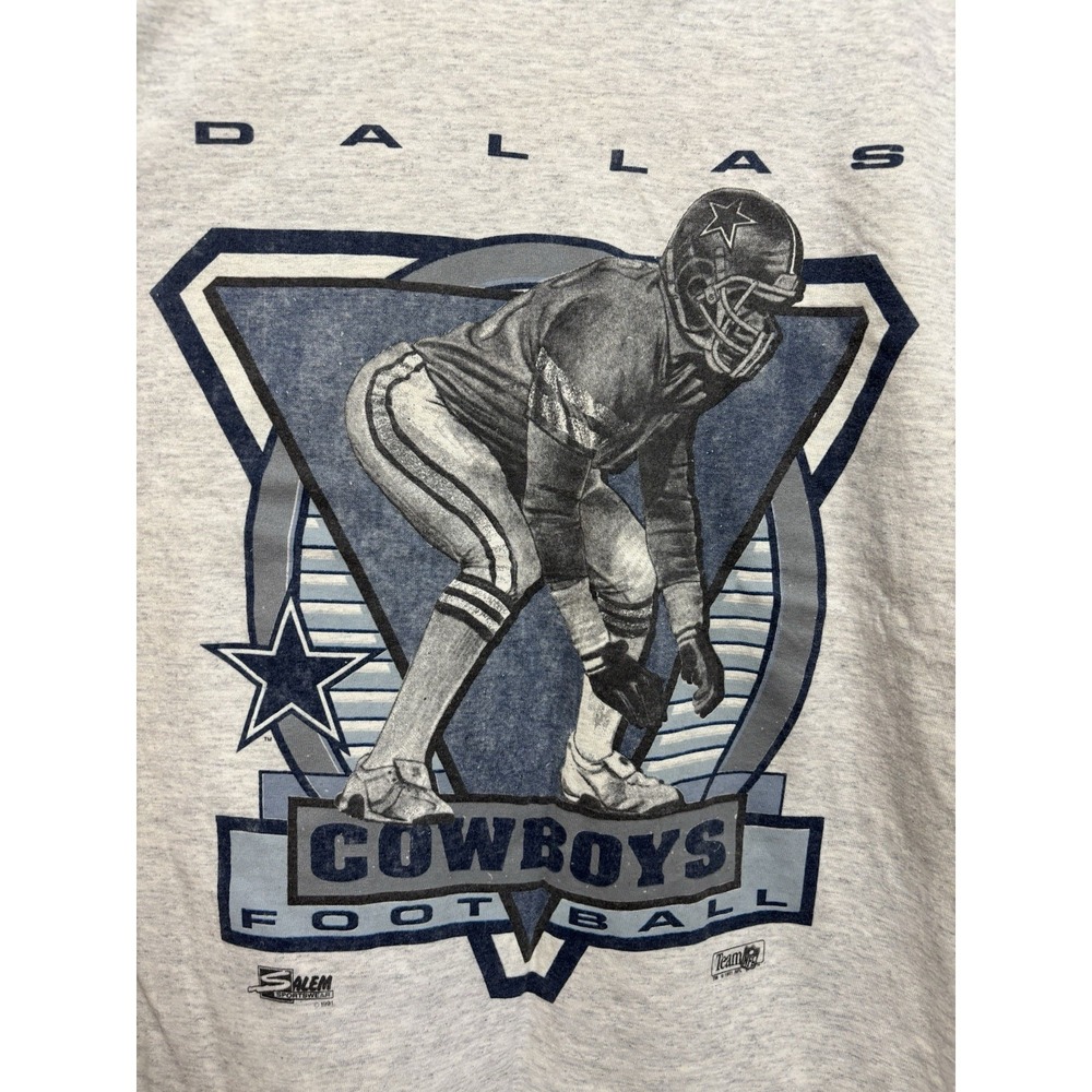 Dallas Cowboys Shirt‎ 90s Salem Men's Medium 1991 Grey Double Sleeve Vintage